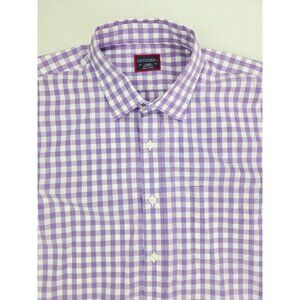 Untuckit Size Large Lavender White Check Spread Collar Long Sleeve Cotton Shirt